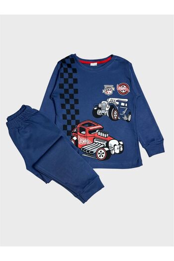 ALİŞ KİDS Boy's Cotton Blue Color Off-Road Vehicle Jeep Pattern Long Sleeve Pajama Set