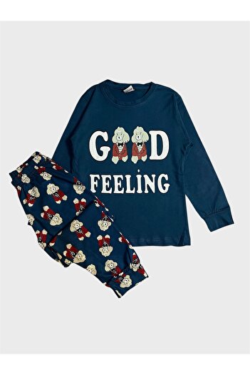 ALİŞ KİDS Boys' Cotton Fabric Petrol Green Cute Dogs Patterned Long Sleeve Pajama Set