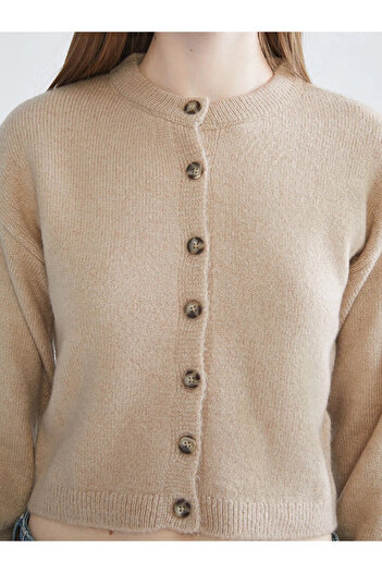 LC Waikiki Xsidebeige Crew Neck Women's Knitwear Cardigan