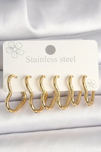 shopwave 316L Steel Gold Color Heart Model Women's Earring Set