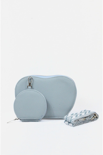 Mazel Design 3425 Genuine Leather Zippered Mini Wallet Heart Model Imported Women's Hand, Arm and Shoulder Bag Blue