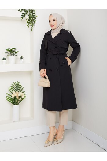 Vibeys Collection Women's Belted and Zipper Detailed Trench Coat
