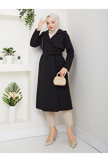 Vibeys Collection Women's Belted and Zipper Detailed Trench Coat
