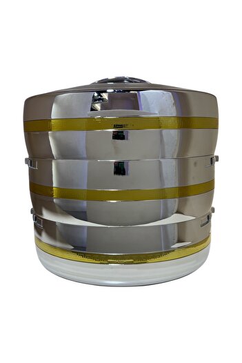 GOLDEN FİRE Golden Fire 3-Tier Food Container Chrome Silver-Gold Color 1.5L Capacity 3x