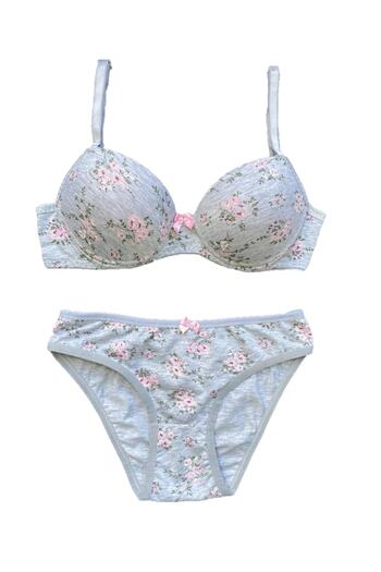 Betimoda Women's Gray Floral Padded Bra Set