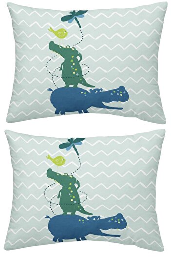 makiteks 100% Cotton Woven 2-Piece 50x70 Pillow Case, Crocodile