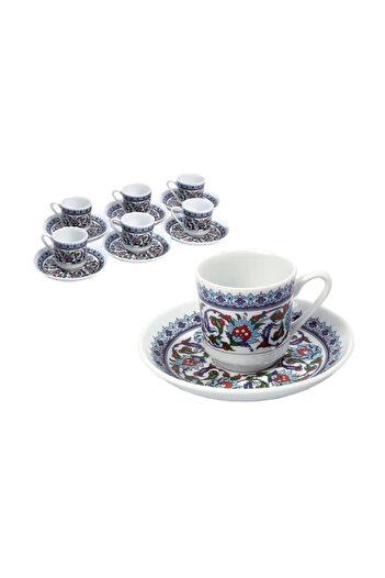 Hellomani 12 Piece Turkish Coffee Cup Set with Tile Embroidery