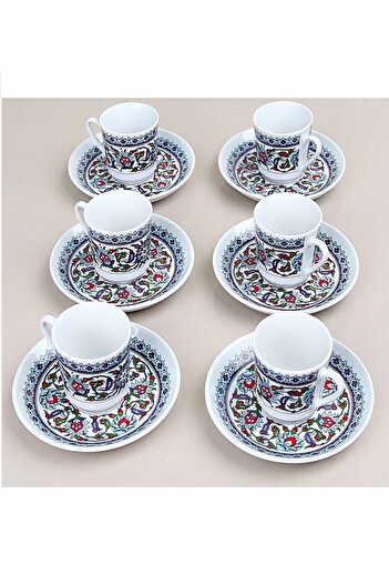 Hellomani 12 Piece Turkish Coffee Cup Set with Tile Embroidery