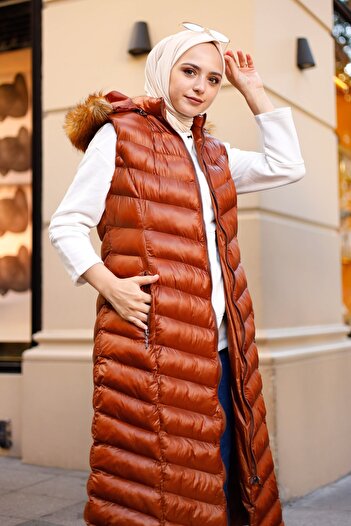 benguen 1701 Long Collar Fur Padded Vest