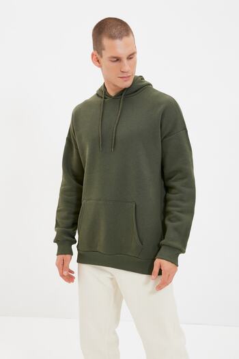 Trendyol Collection Khaki Regular/Normal Cut Printed Hooded Artistic Printed Unmarked Sweatshirt Tmnaw20Sw0489