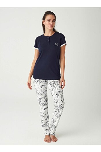 Mod Collection Navy Blue Floral Combed Cotton Pajama Set