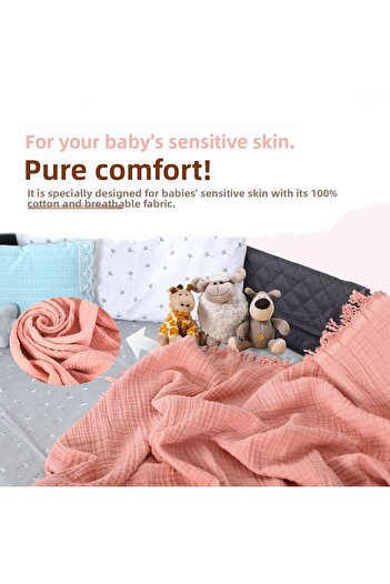 Huggy Mercan Multi-Purpose 100% Cotton Muslin Baby Blanket 100X130 – 4 Layer Cotton Cover / Swaddle