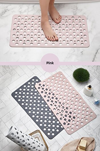 MAİN SHOP 2 Pieces Bubble Bath Math Non-Slip Bath & Shower Mat Pink M-141