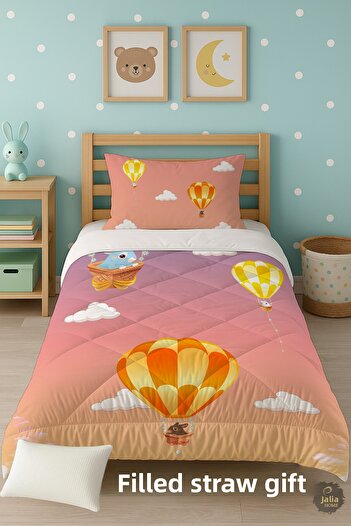 Talia Home Colorful Balloons Patterned Single Children's Quilt Sleeping Set Tlag-135