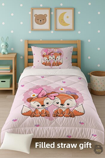 Talia Home Cute Animal Patterned Single Children's Quilt Sleeping Set Tlag-212
