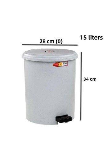 Omnipazar Sy-4231 Gray Pedal Round Trash Can with Inner Bucket 15 Liters