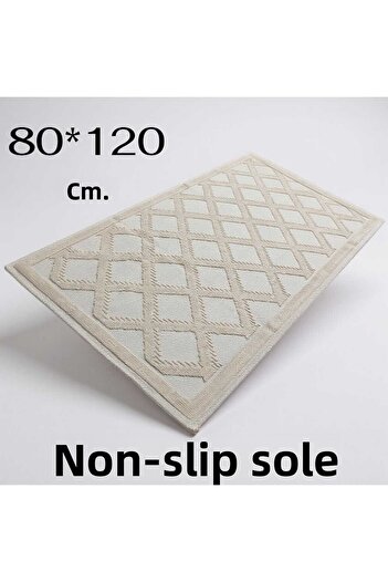 NikAr Home Cotton Non-Slip Base Rectangular Bath Mat 80X120 Cm, Cotton Woven Bathroom Carpet