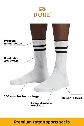 Dore Original Men's 2 Pairs Trainer Running Socks Premium Sweat-Absorbent Breathable Long Tube Sports Socks