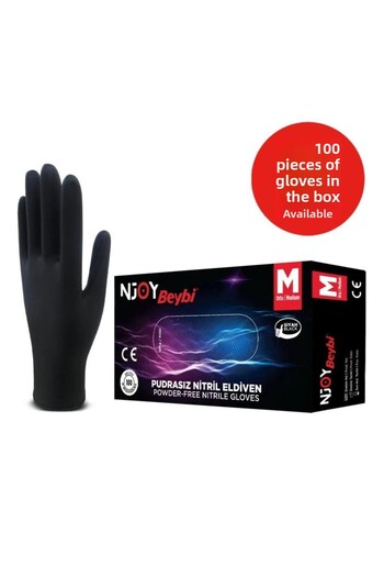 Omnipazar Beybi Njoy Nitrile Black Powder-Free Gloves 100 Pack Medium