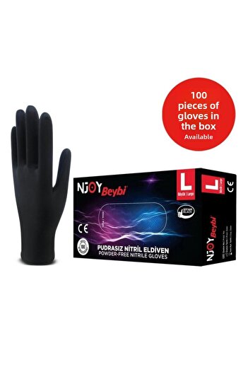 Omnipazar Beybi Njoy Nitrile Black Powder-Free Gloves 100 Pack Large