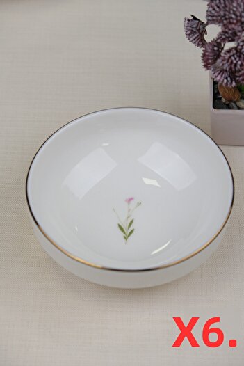 tabakevi Tabak Evi Porcelain Natura Broadcloth Gold Gilded Bowl 13.50cm Set of 6