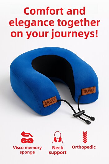 Viscofoam Lux Orthopedic Travel Pillow Visco Neck Supported Travel Pillow - Blue |   Ergo Travel