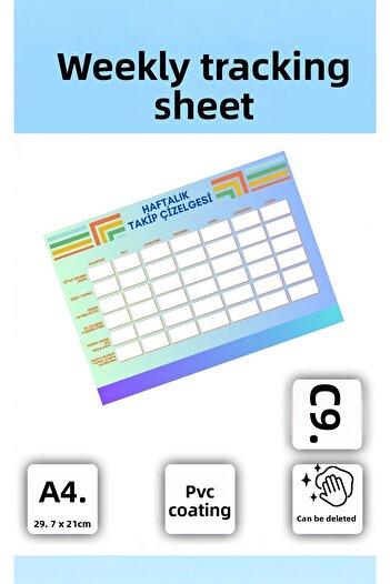 ERALUX Weekly Tracking Chart Pvc Coated A4 Size Erasable Nursery, Kindergarten Children's Room