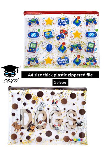 SEYFİKİRTASİYE 20X30 cm A4 Size Thick Plastic Zipper File 2 Pieces