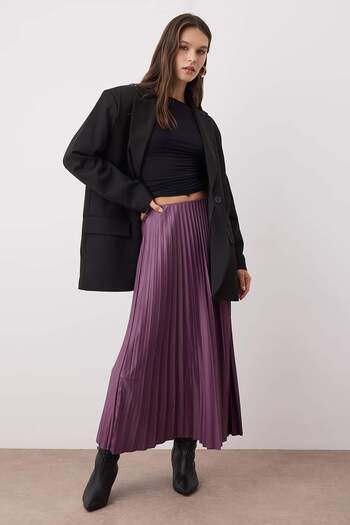 Trendyol Collection Purple A-Line / Bell Shape Pleated Maxi Stretchy Knitted Skirt Twoss24Et00041