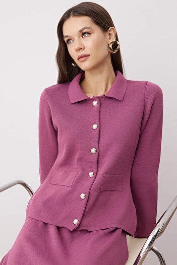 Trendyol Modest Plum Brooch Detailed Knitwear Bottom - Top Set Tctaw26Us00026