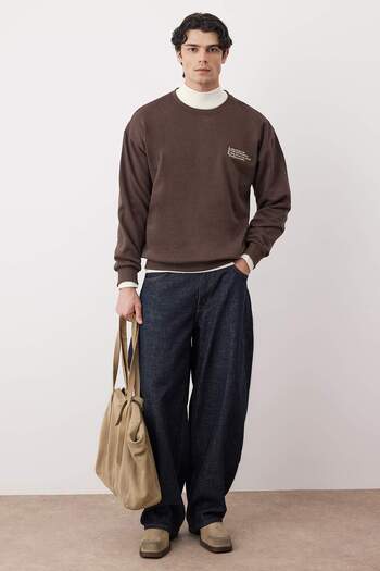 Trendyol Collection Καφέ Oversize/Φαρδύ μακρυμάνικο κέντημα με γράμματα TMNAW24SW00164