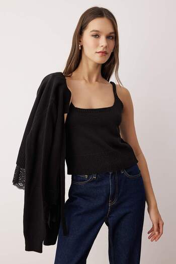 Trendyol Collection Black 2-Piece Skirt Edge Lace Garnish Knitwear Cardigan-Blouse Knitwear Cardigan Twoaw26Hi00019