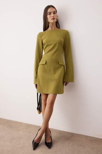 Trendyol Collection Oil Green Straight Pocket Detail Short / Mini Woven Dress Twoaw26El00183
