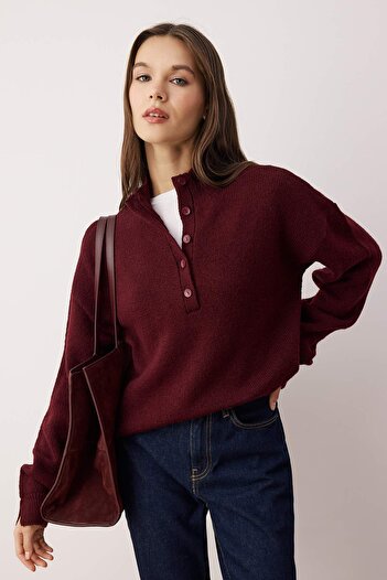 Trendyol Collection Bordo Wardrobe Essentials Pulover tricotat cu textură moale, cu croială largă TWOAW26KZ00074