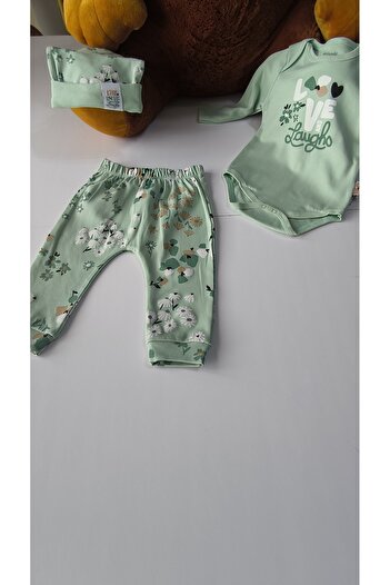Miniworld Erkek-Kız Bebek Omuz Genişletmeli Çıtçıtlı Body Pijama Bere Takımı, %100 Pamuk , Modern Tasarım