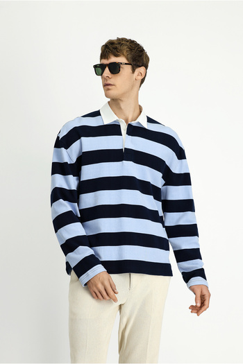 Kiğılı Hanorac din bumbac cu dungi, cu decolteu polo, oversize, foarte confortabil