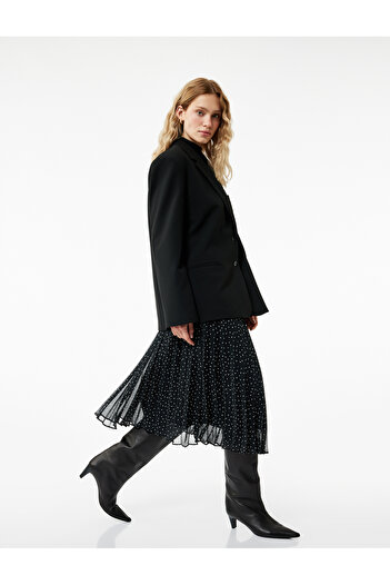 Koton Polka Dot Slim Pleated Midi Length Pleated Chiffon Skirt