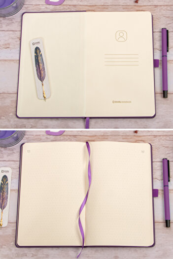 DİVAL 13X21 cm Purple Leather Hard Cover Dotted Undated Stitched Note School Notebook