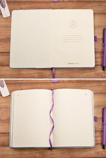 DİVAL 13.5X20 cm Purple Floral Hard Cover Dotted Undated Stitched Note School Notebook