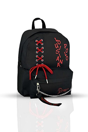 louisiana polo Black Red School Bag with Laptop Compartment - 1141