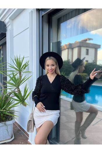 For Angels Double Breasted Sweater with Fur Sleeves