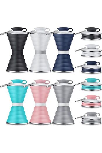 fulina 6 Pcs Water Bottles,500ml Silicone Foldable Water Bottles,with D Ring,for Hiking Running Sport Gym