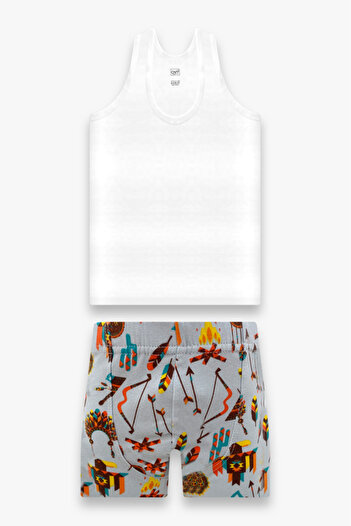 CNT Boys' Patterned Cotton Undershirt Boxer Set Premium Pack of 1