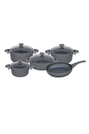 OMS 9 PCS Granite Cookware Set - Grey Color - Made in Turkey