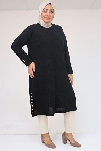 Eslina 58109 Plus Size Mir Tunic with Buttons - Black