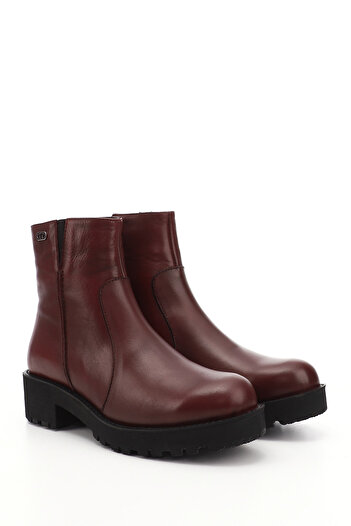 GÖNDERİ(R) Women/Girls Burgundy Antique Zippered Thick Heeled Genuine Leather Boots