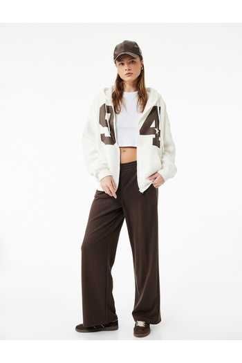 Koton Shardonlu Hooded Printed Kangaroo Pocket Oversize Zippered Sweatshirt