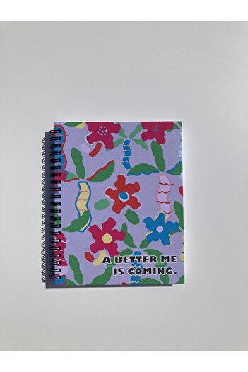 Lemsstudio Better Me Lilac Flower Patterned Hard Cover Patterned Spiral Ruled Notepad 59Stlp1