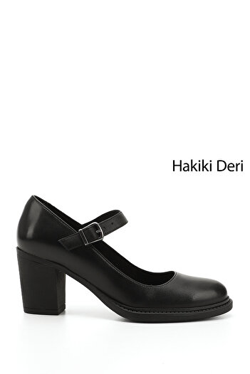 GÖNDERİ(R) Women/Girls Black Thick Heeled Mary Jane Genuine Leather Shoes