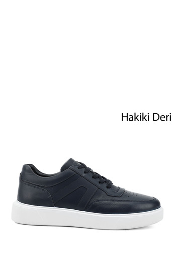 GÖNDERİ(R) Men's Navy Blue Antique Lace-Up Genuine Leather Comfort Sneaker